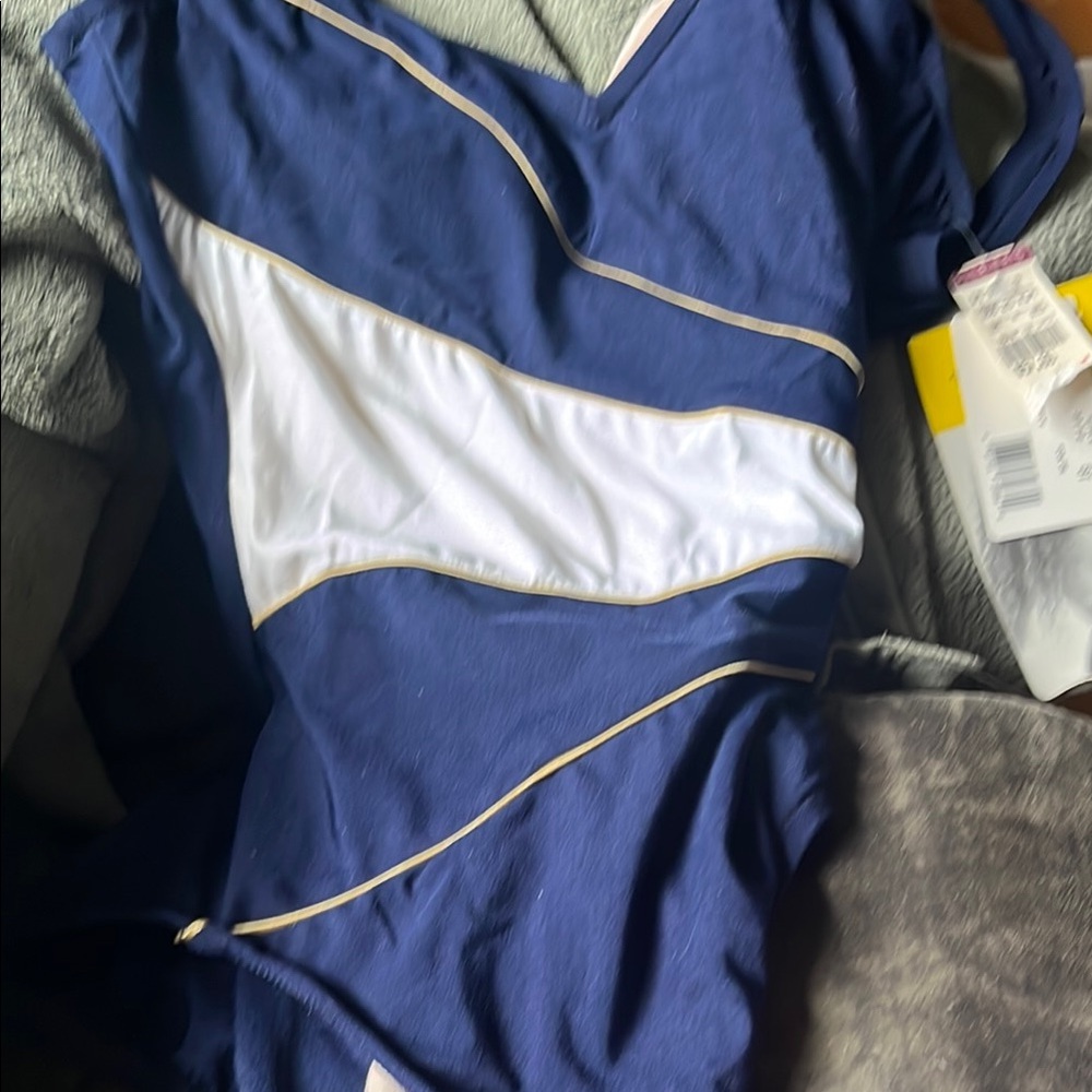 Women's Blue and White One-Piece Swimsuit